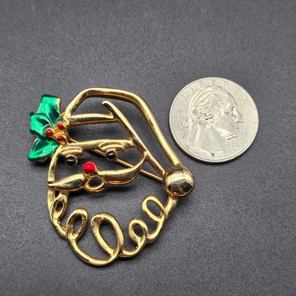 AAi Santa Brooch Gold Tone Enamel Christmas Holiday Costume Jewelry - Picture 7 of 7